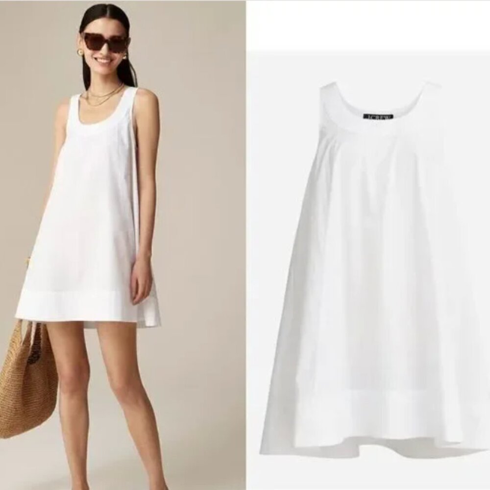 J.Crew Scoopneck Shift Dress in Cotton Poplin (White)